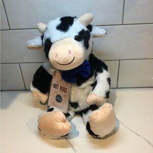 Adorable Smiling Bashful Cow w/Blue Bow Tie in Black & White Plush Cuddle Toy